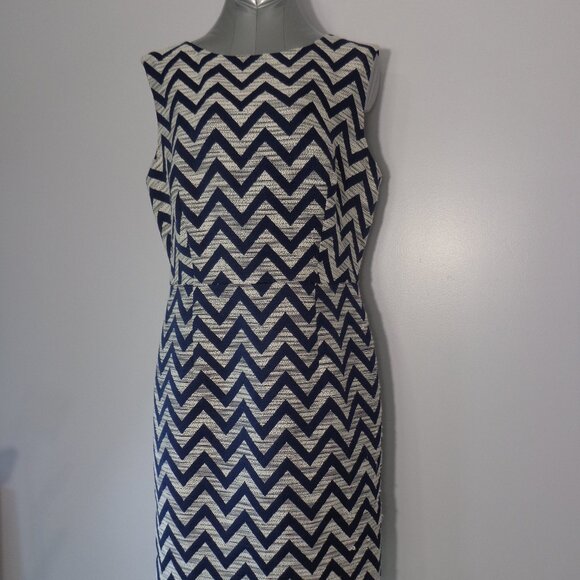 The Limited Navy Chevron Waven Sleeveless Cotton Sheath Dress Full Lined Size 14 - Picture 1 of 7